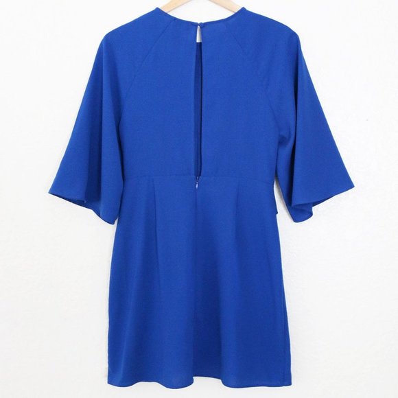 Topshop Dress Wide Half Sleeves Knot Tie Front Cobalt Royal Blue Mini Dress US 8 - Picture 9 of 16